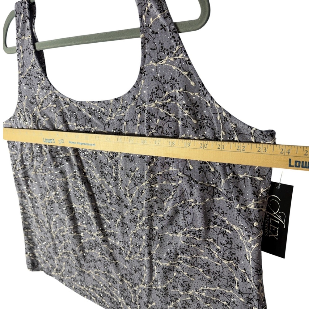 Alex Evenings Tank Top Womens 3X Lavender Floral Glitter Square Neck 4211406 - Picture 5 of 7